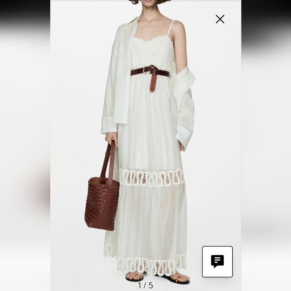 Mango‎ White Lace-Trim Maxi Dress NWT Boho Cottagacore Bridal Graduation - Picture 7 of 8